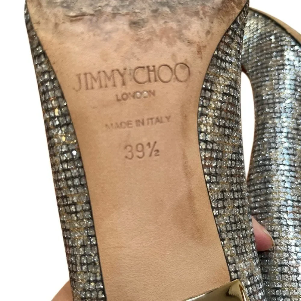 Jimmy Choo Leopard Glitter Pointed Toe Gold Heels Pumps Italy Made 39 1/2 9.5